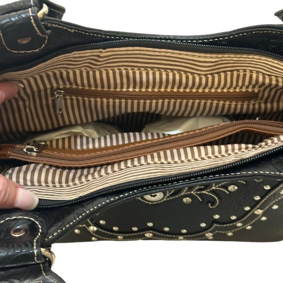 (8-209) Brand New w/Tag Black Leather-Like Western Shoulder Handbag - Picture 7 of 10